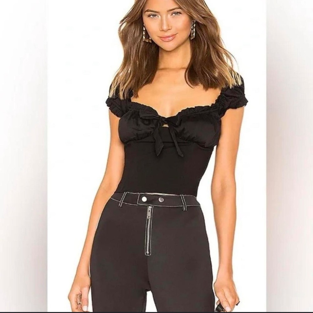I.AM.GIA Black Ruffle Tie Blouse